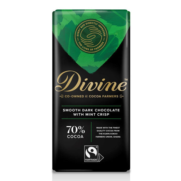 Divine Dark Chocolate 70% with Mint Crisp, 90g
