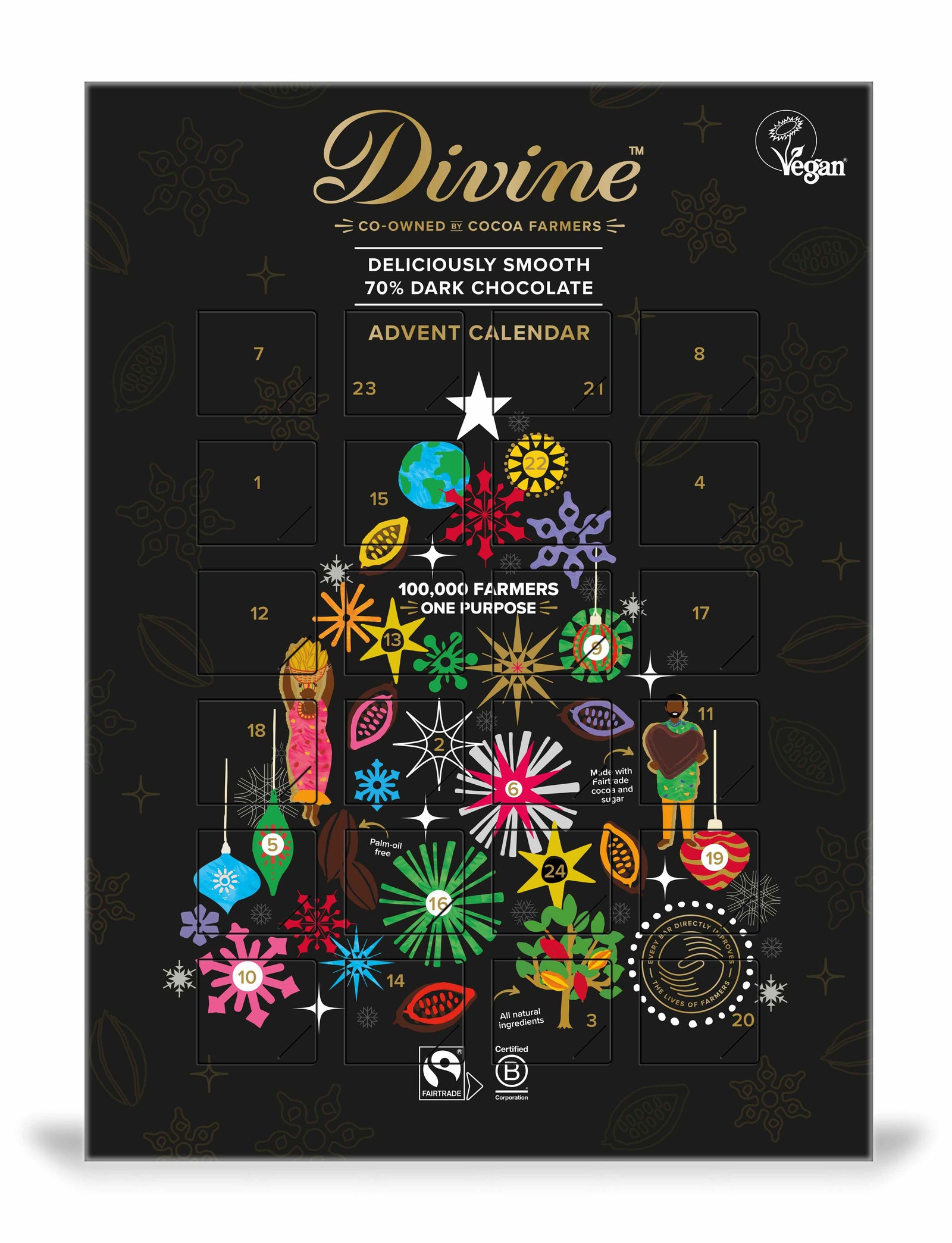 Divine Adventskalender Mörk Choklad 70%, 85g