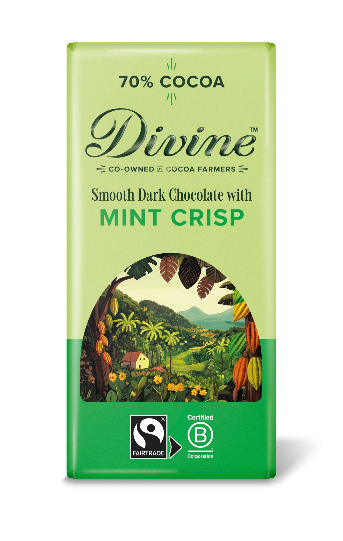 Divine Dark Chocolate 70% with Mint Crisp, 90g