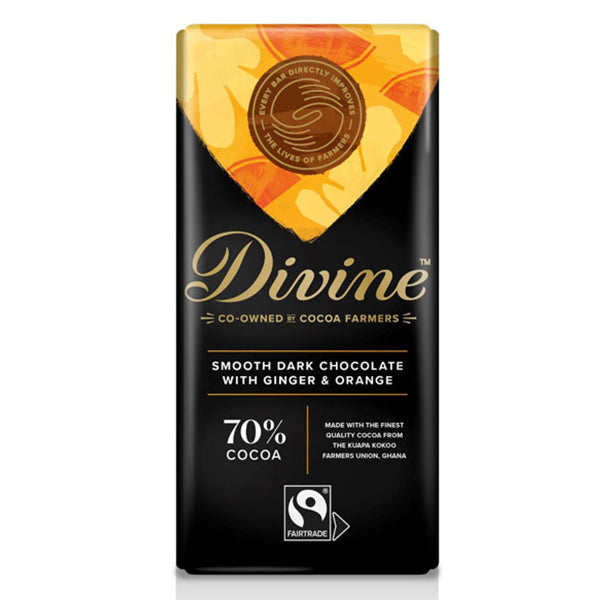 Divine Dark Chocolate 70% Ginger & Orange, 90g